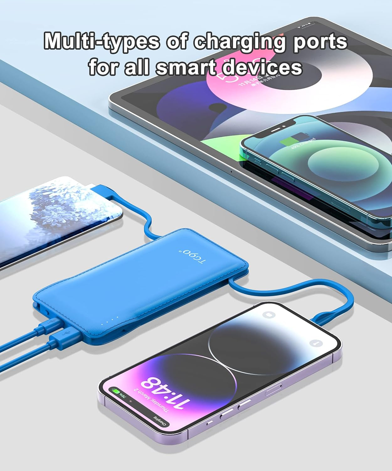 10000Mah Power Bank Portable Charger with Built-In Cables(No AC Plug), Portable Phone Charger Battery Backup Compatible with Iphone 17 16 15 14 13 12 and Android Phones