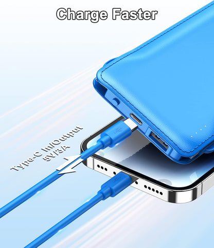 10000Mah Power Bank Portable Charger with Built-In Cables(No AC Plug), Portable Phone Charger Battery Backup Compatible with Iphone 17 16 15 14 13 12 and Android Phones