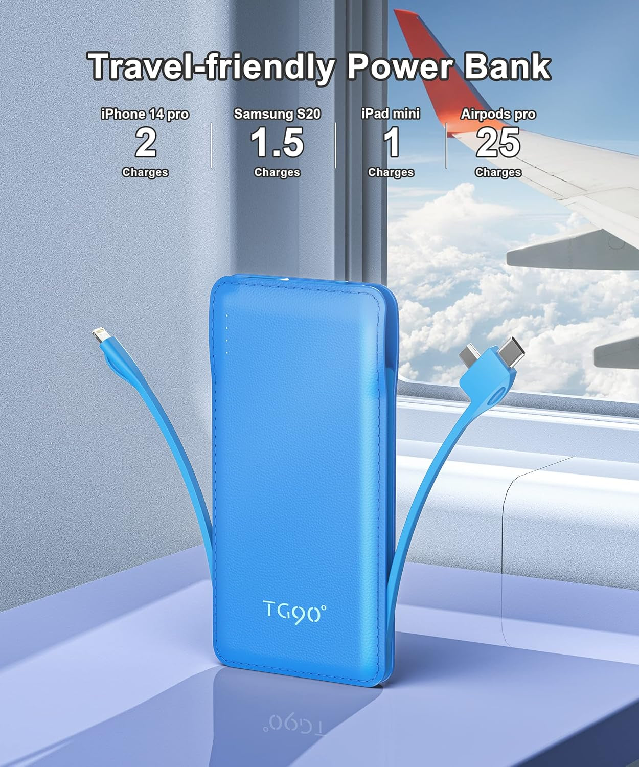 10000Mah Power Bank Portable Charger with Built-In Cables(No AC Plug), Portable Phone Charger Battery Backup Compatible with Iphone 17 16 15 14 13 12 and Android Phones